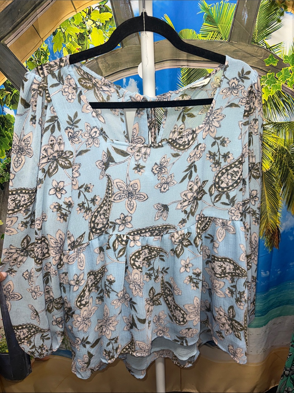 American Eagle Light Blue Floral Peasant Blouse